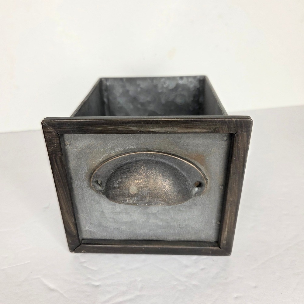 Galvanized Metal Card Catalog Drawer Storage‎ Bin Rustic Farmhouse Vignette